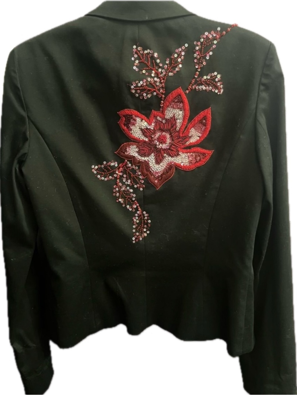 Cache Black red beaded sequin embroidered pant suit long sleeve jacket vintage